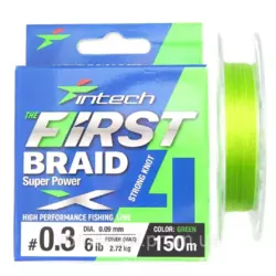 Шнур Intech First Braid X4 Green 150m(0.3/6lb/2.72kg)0.06мм